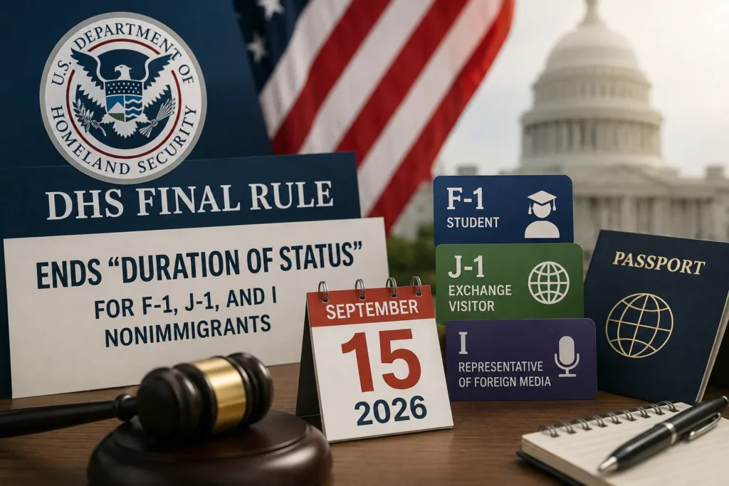 DHS Final Rule Ends “Duration of Status” for F-1, J-1, and I Nonimmigrants What Changes on September 15, 2026